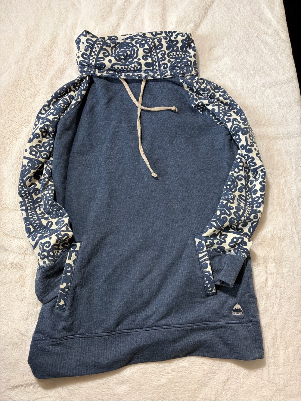 Burton Navy Crewneck Hoodie with Cream Patterned Sleeves